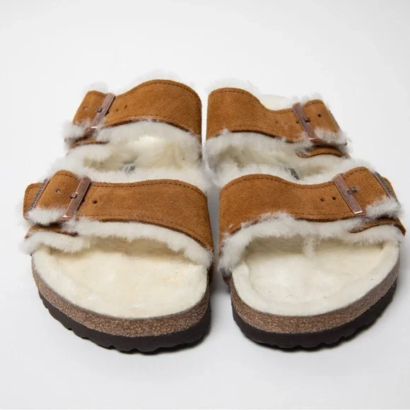 Birkenstock Arizona Shearling Mink Brown Tan Sandals 42 11 regular width. - Picture 3 of 5